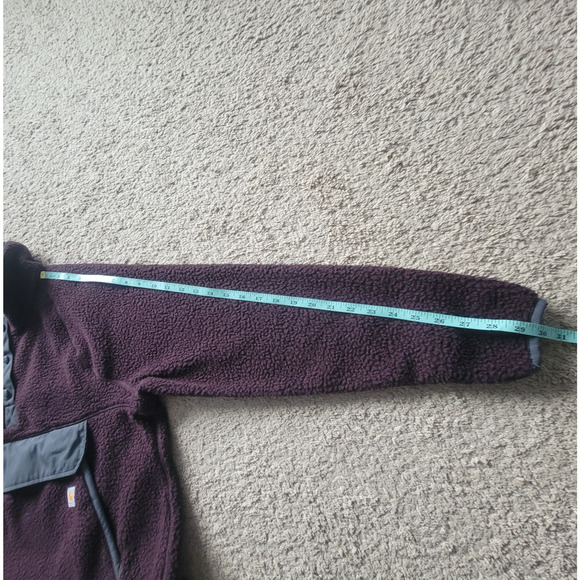 Carhartt Fleece Snap Pullover Mens XL Sherpa Relaxed Fit Jacket Grey Plum - Picture 6 of 13